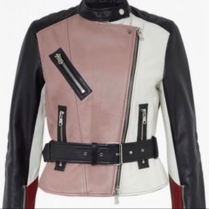 FRENCH CONNECTION STATEMENT 100% REAL LEATHER MOTO JACKET MULTICOLOR SIZE 6